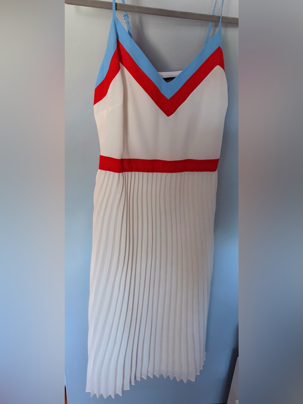 Banana Republic White Pleated Midi Dress with Color Accents